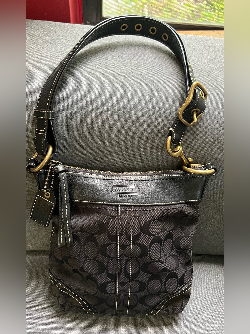 Coach Black Signature Jacquard Canvas Crossbody Convertible Shoulder Bag 10402